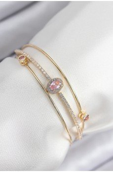 Pirinç Zirkon Taşlı Baget Model Gold Renk Kadın Bileklik