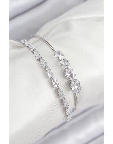 Pirinç Zirkon Taşlı Su Yolu Model Gümüş Renk Kadın Bileklik