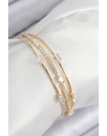 Pirinç Zirkon Taşlı Su Yolu Model Gold Renk Kadın Bileklik