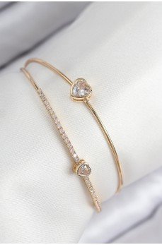 Pirinç Zirkon Taşlı Kalp Model Gold Renk Kadın Bileklik