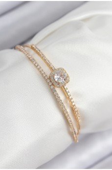 Pirinç Zirkon Taşlı Baget Model Gold Renk Kadın Bileklik