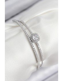 Pirinç Zirkon Taşlı Baget Model Gümüş Renk Kadın Bileklik