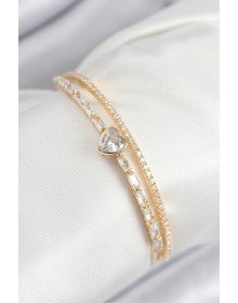 Pirinç Zirkon Taşlı Kalp Model Gold Renk Kadın Bileklik