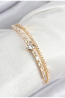 Pirinç Zirkon Taşlı Kalp Model Gold Renk Kadın Bileklik