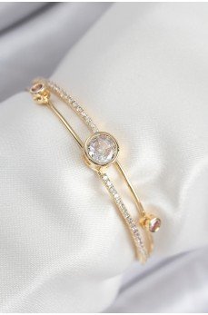 Pirinç Zirkon Taşlı Pırlanta Model Gold Renk Kadın Bileklik