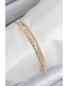 Pirinç Zirkon Taşlı Su Yolu Model Gold Renk Kadın Bileklik