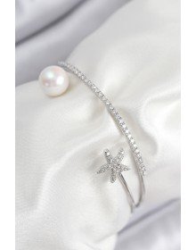 Pirinç Zirkon Taşlı Yıldız Ve İnci Model Gümüş Renk Kadın Bileklik