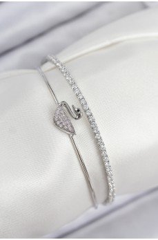 Pirinç Zirkon Taşlı Kuğu Model Gümüş Renk Kadın Bileklik