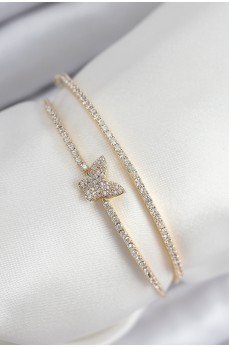 Pirinç Zirkon Taşlı Kelebek Model Gold Renk Kadın Bileklik