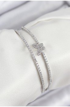 Pirinç Zirkon Taşlı Kelebek Model Gümüş Renk Kadın Bileklik