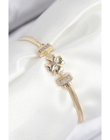 Pirinç Zirkon Taşlı Yonca Model Gold Renk Kadın Bileklik