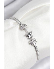 Pirinç Zirkon Taşlı Yonca Model Gümüş Renk Kadın Bileklik