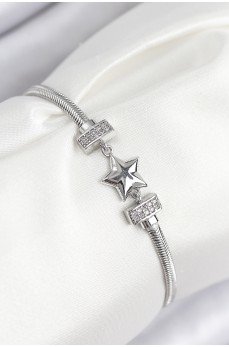 Pirinç Zirkon Taşlı Yonca Model Gümüş Renk Kadın Bileklik