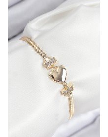Pirinç Zirkon Taşlı Kalp Model Gold Renk Kadın Bileklik