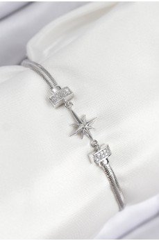 Pirinç Zirkon Taşlı Kutup Yıldızı Model Gümüş Renk Kadın Bileklik