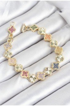 Pirinç VIP Seri Yonca Zirkon Taşlı Kadın Bileklik