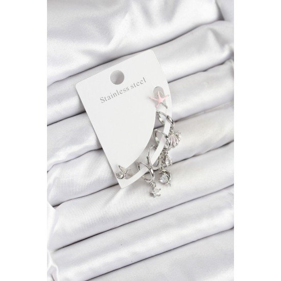 Pirinç Gümüş Renk Set Küpe