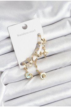 Pirinç Gold Renk Ay Model Kadın Set Küpe
