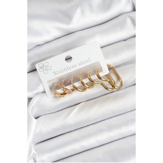 316L Çelik Gold Renk Kadın Küpe Seti