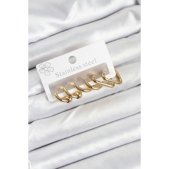 316L Çelik Gold Renk Kadın Küpe Seti