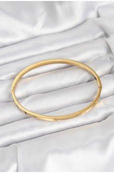 316L Çelik Gold Renk Zirkon Taşlı 65 mm İnce Kadın Kelepçe Bileklik
