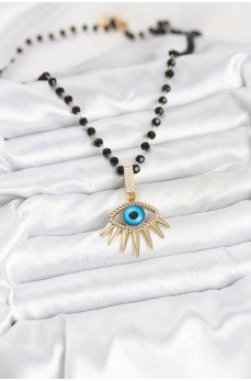 316L Çelik Zincir Kristal Boncuklu Göz Model Kadın Kolye 316L Çelik Zincir Kristal Boncuklu Göz Model Kadın Kolye