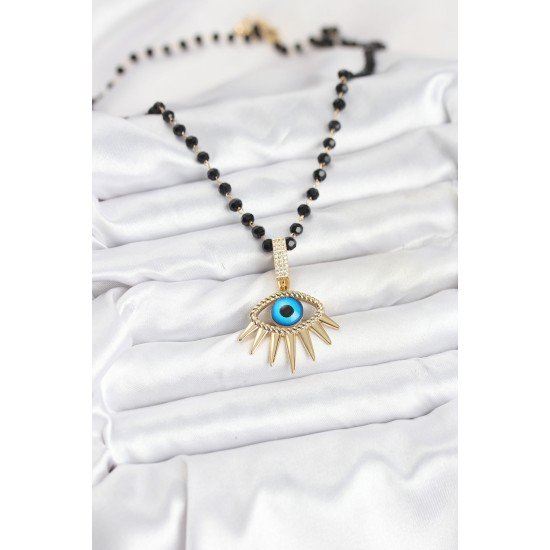 316L Çelik Zincir Kristal Boncuklu Göz Model Kadın Kolye
