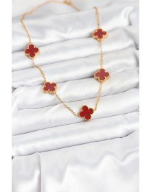 316L Çelik Gold Renk Zincir Bordo Yonca Kadın Kolye