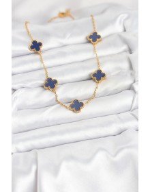 316L Çelik Zincir Gold Renk Lacivert Yonca Kadın Kolye