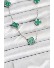 316L Çelik Zincir Gümüş Renk Yeşil Yonca Kadın Kolye
