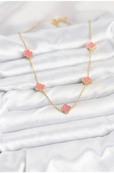 316L Çelik Zincir Gold Renk Pembe Baby Boy Yonca Kadın Kolye
