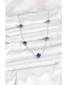 316L Çelik Zincir Gümüş Renk Lacivert Baby Boy Yonca Kadın Kolye