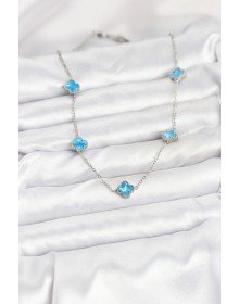 316L Çelik Zincir Gümüş Renk Buz Mavisi Baby Boy Yonca Kadın Kolye