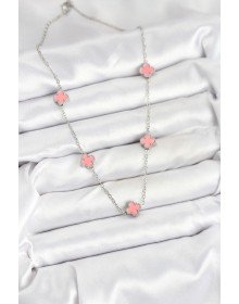 316L Çelik Zincir Gümüş Renk Pembe Baby Boy Yonca Kadın Kolye