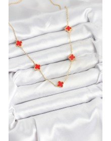 316L Çelik Zincir Gold Renk Kırmızı Baby Boy Yonca Kadın Kolye