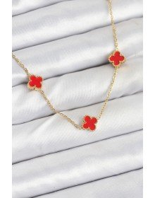 316L Çelik Zincir Gold Renk Kırmızı Baby Boy Yonca Kadın Kolye