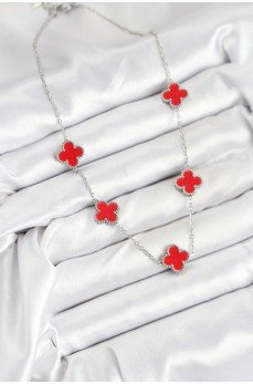 316L Çelik Zincir Gümüş Kırmızı Renk Yonca Kadın Kolye 316L Çelik Zincir Gümüş Kırmızı Renk Yonca Kadın Kolye