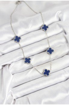 316L Çelik Zincir Gümüş Lacivert Renk Yonca Kadın Kolye 316L Çelik Zincir Gümüş Lacivert Renk Yonca Kadın Kolye