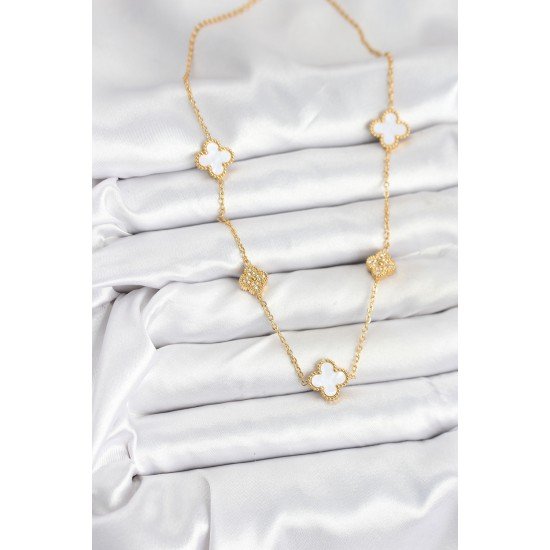 316L Çelik Zincir Gold Renk Beyaz ve Zirkon Taşlı Yonca Kadın Kolye 316L Çelik Zincir Gold Renk Beyaz ve Zirkon Taşlı Yonca Kadın Kolye