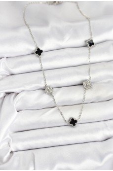316L Çelik Zincir Gümüş Renk Siyah ve Zirkon Taşlı Baby Boy Yonca Kadın Kolye 316L Çelik Zincir Gümüş Renk Siyah ve Zirkon Taşlı Baby Boy Yonca Kadın Kolye