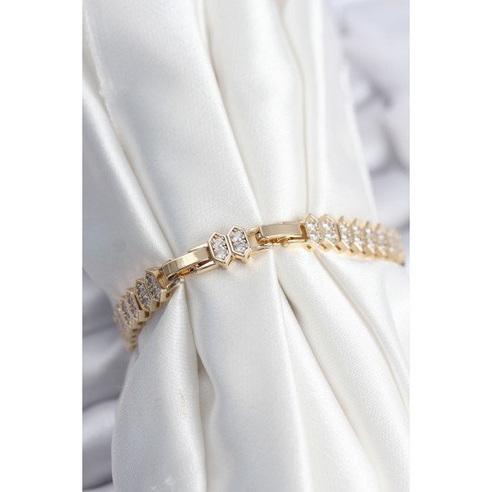 Pirinç VIP Seri Gold Renk Zirkon Taşlı Kadın Bileklik Pirinç VIP Seri Gold Renk Zirkon Taşlı Kadın Bileklik