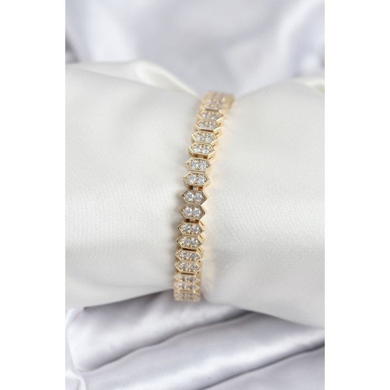 Pirinç VIP Seri Gold Renk Zirkon Taşlı Kadın Bileklik Pirinç VIP Seri Gold Renk Zirkon Taşlı Kadın Bileklik