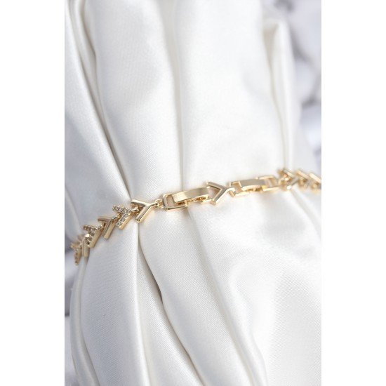 Pirinç VIP Seri Gold Zirkon Taşlı Balık Sırtı Model Kadın Bileklik