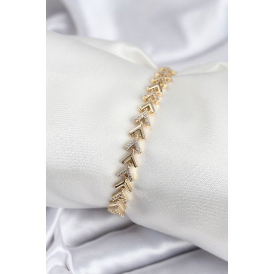 Pirinç VIP Seri Gold Zirkon Taşlı Balık Sırtı Model Kadın Bileklik