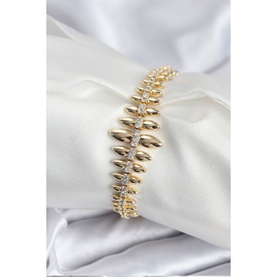 Pirinç VIP Seri Gold Renk Sıralı Damla Model Kadın Bileklik
