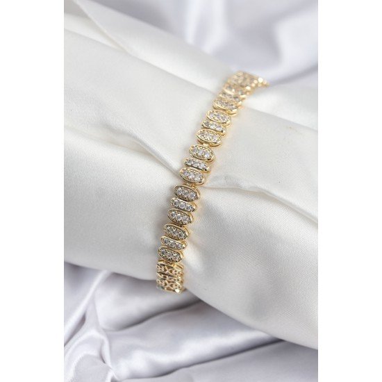 Pirinç VIP Seri Gold Renk Oval Sıralı Kadın Bileklik