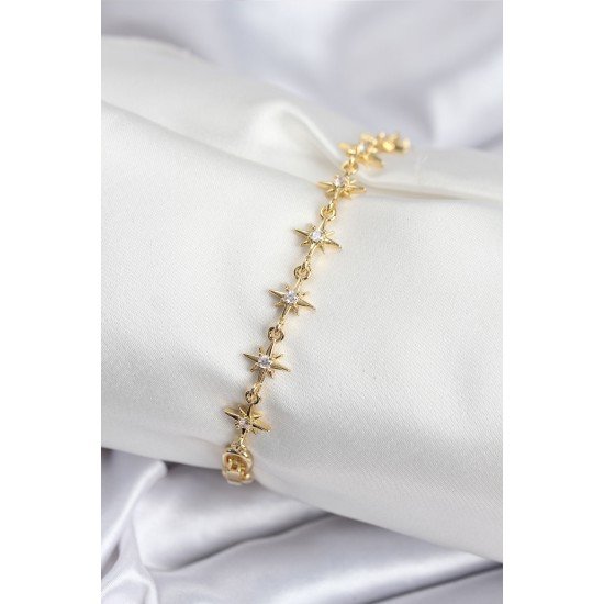 Pirinç VIP Seri Gold Renk Sıralı Kutup Yıldızı Kadın Bileklik