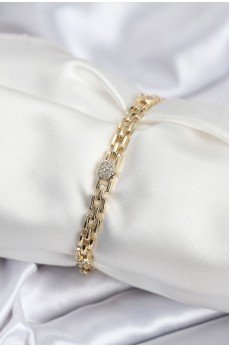 Pirinç VIP Seri Gold Renk Zincir Model Kalpli Zirkon Taşlı Kadın Bileklik