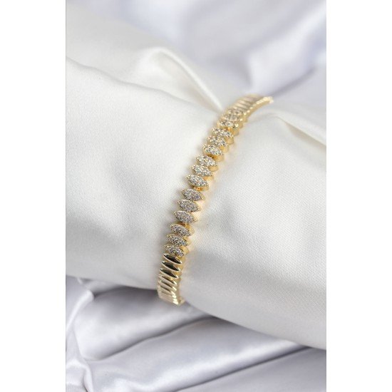 Pirinç VIP Seri Gold Renk Zirkon Taşlı Arpa Model Kadın Bileklik Pirinç VIP Seri Gold Renk Zirkon Taşlı Arpa Model Kadın Bileklik