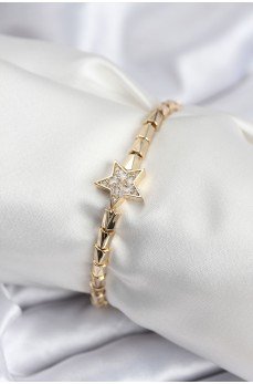 Pirinç VIP Seri Gold Renk Zirkon Taşlı Yıldız Model Kadın Bileklik